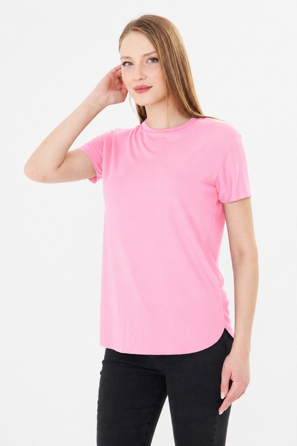 Pembe Bluz  Gündelik Sevimli  Düz  Kısa Kol
