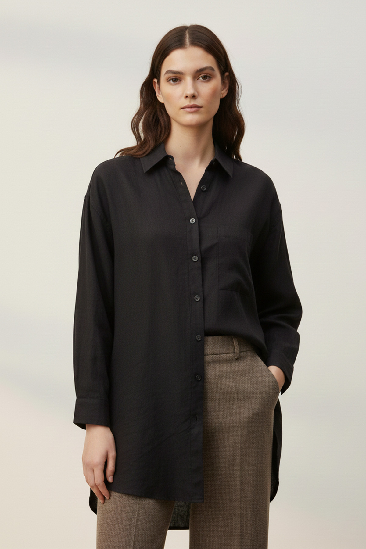 Siyah Oversized Fit Resmi Gömlek