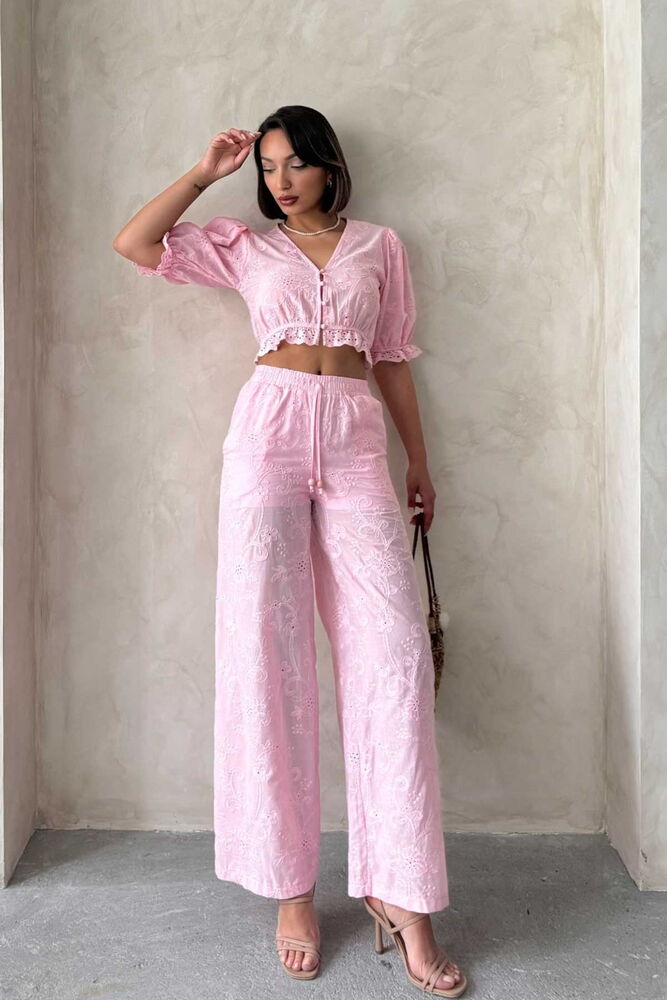 Nakışlı  Pantolon - Pembe |