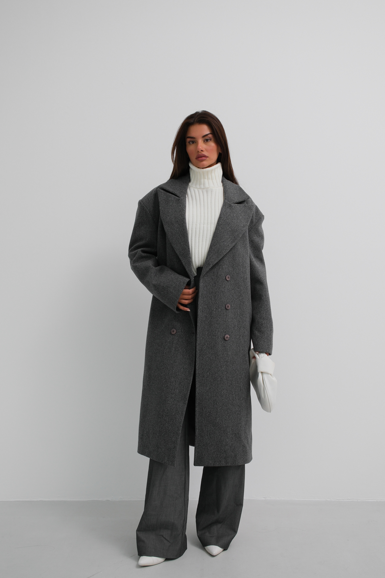 Oversize Kaşe Kaban - Gri
