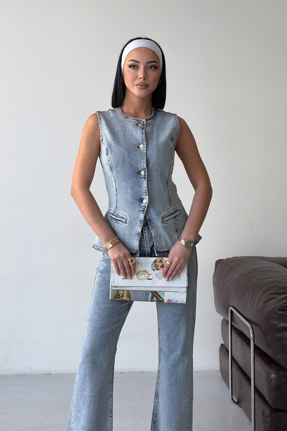 Mavi Slim Fit Kapaklı Cepli Gündelik Nostaljik Yelek