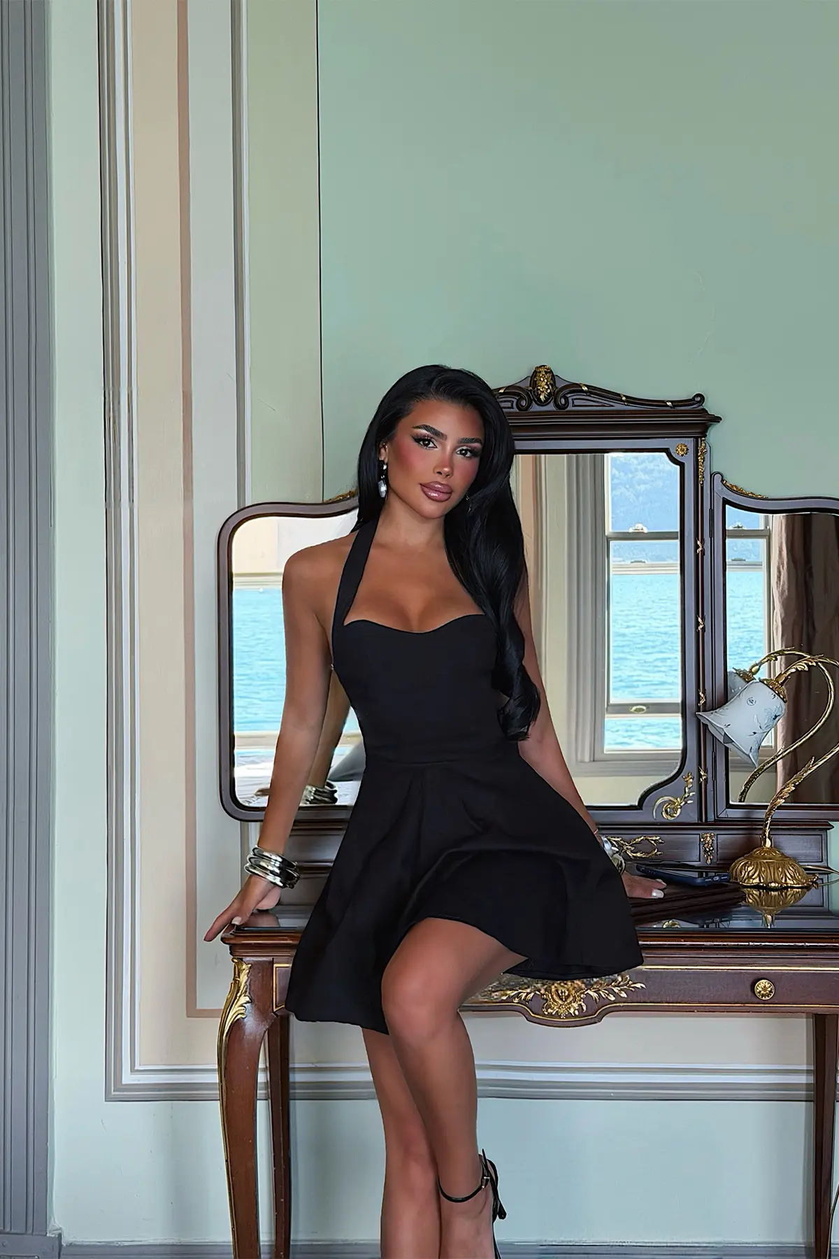 Siyah Seksi Zarif Fit & Flare Elbise