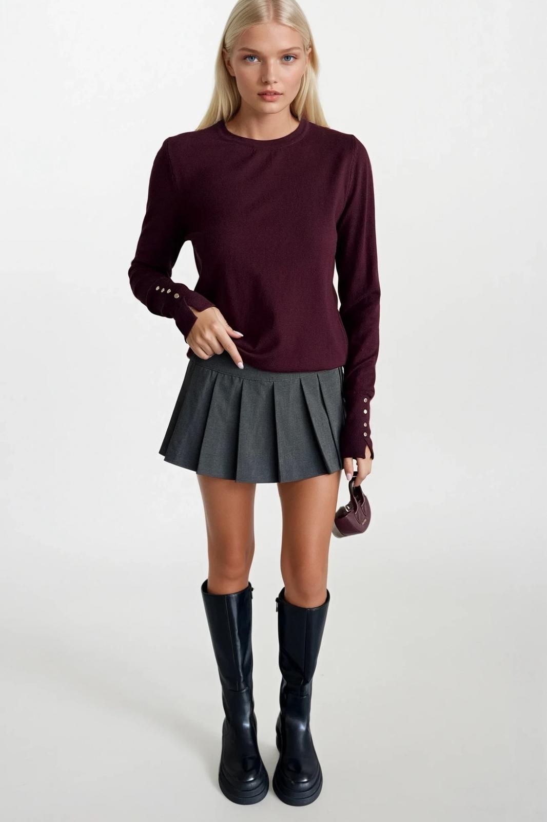 Bordo Bluz Uzun Kollu