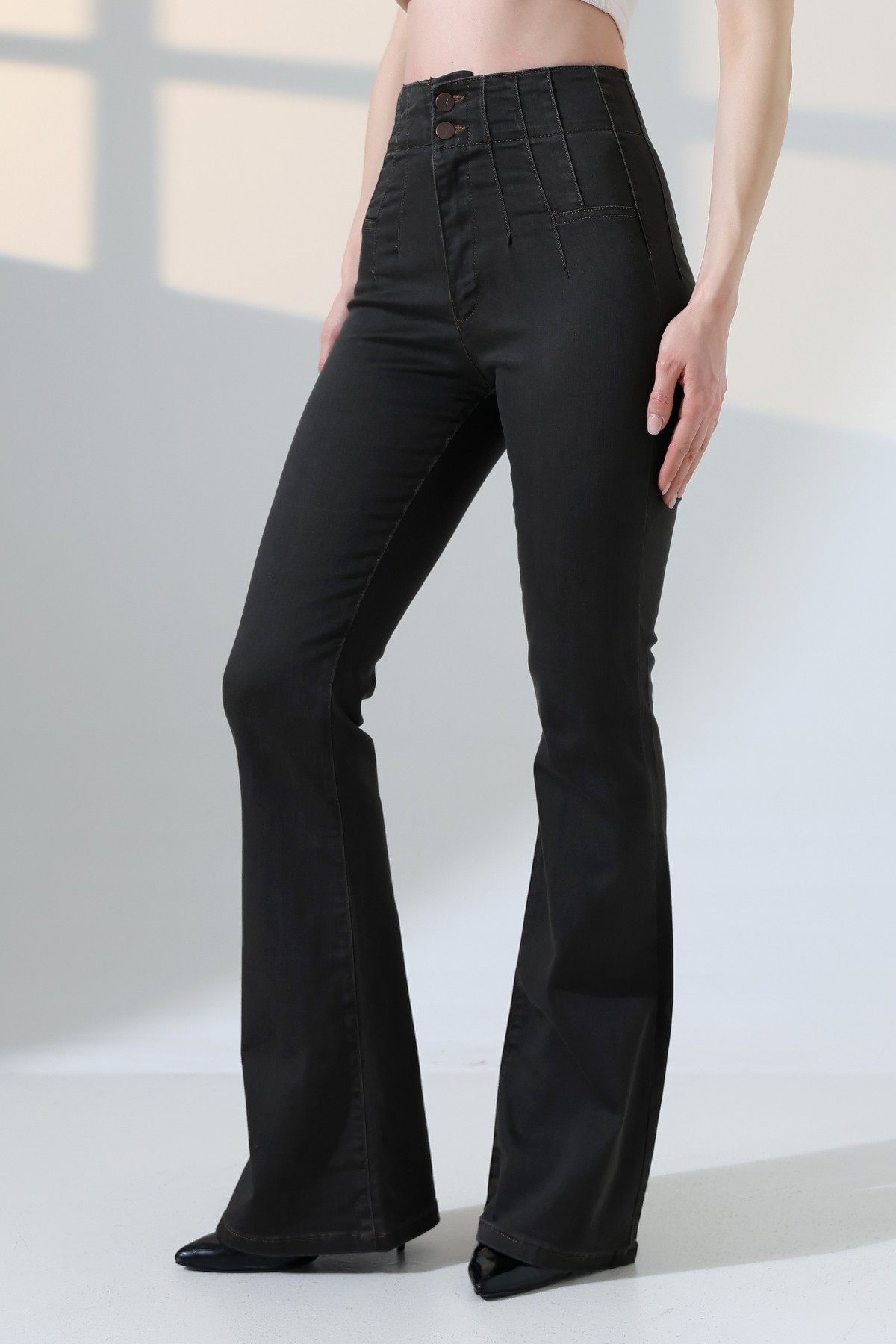 Siyah Bootcut Çizme Paça Yüksek Bel Pantolon