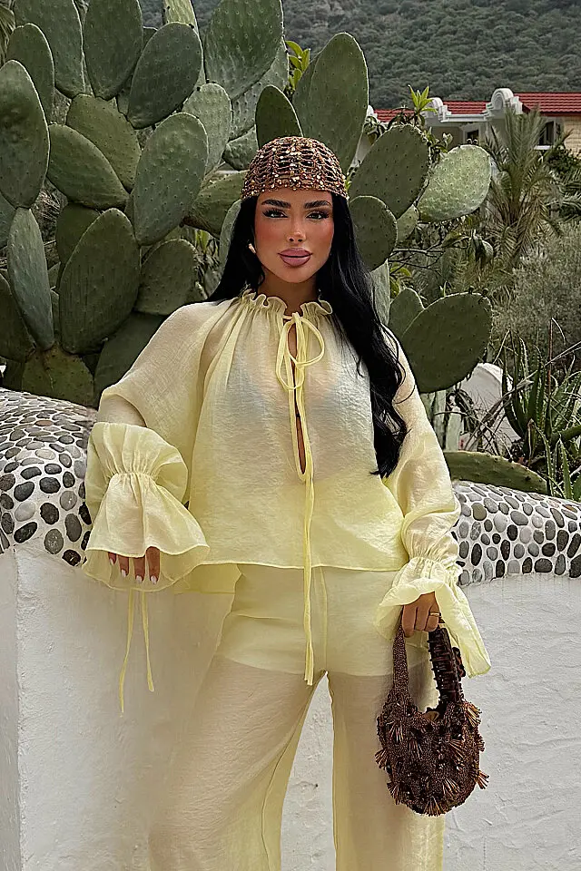 Sarı Boho Fırfırlı Kollu Bluz