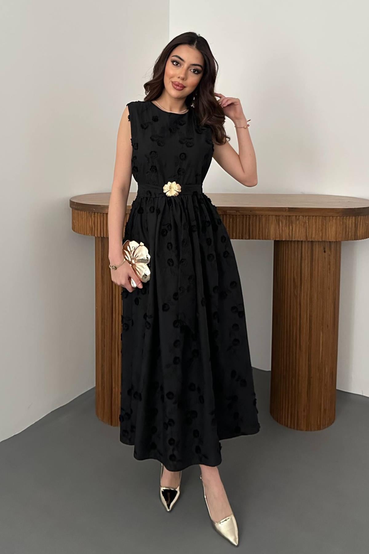 Siyah Zarif Fit & Flare Elbise