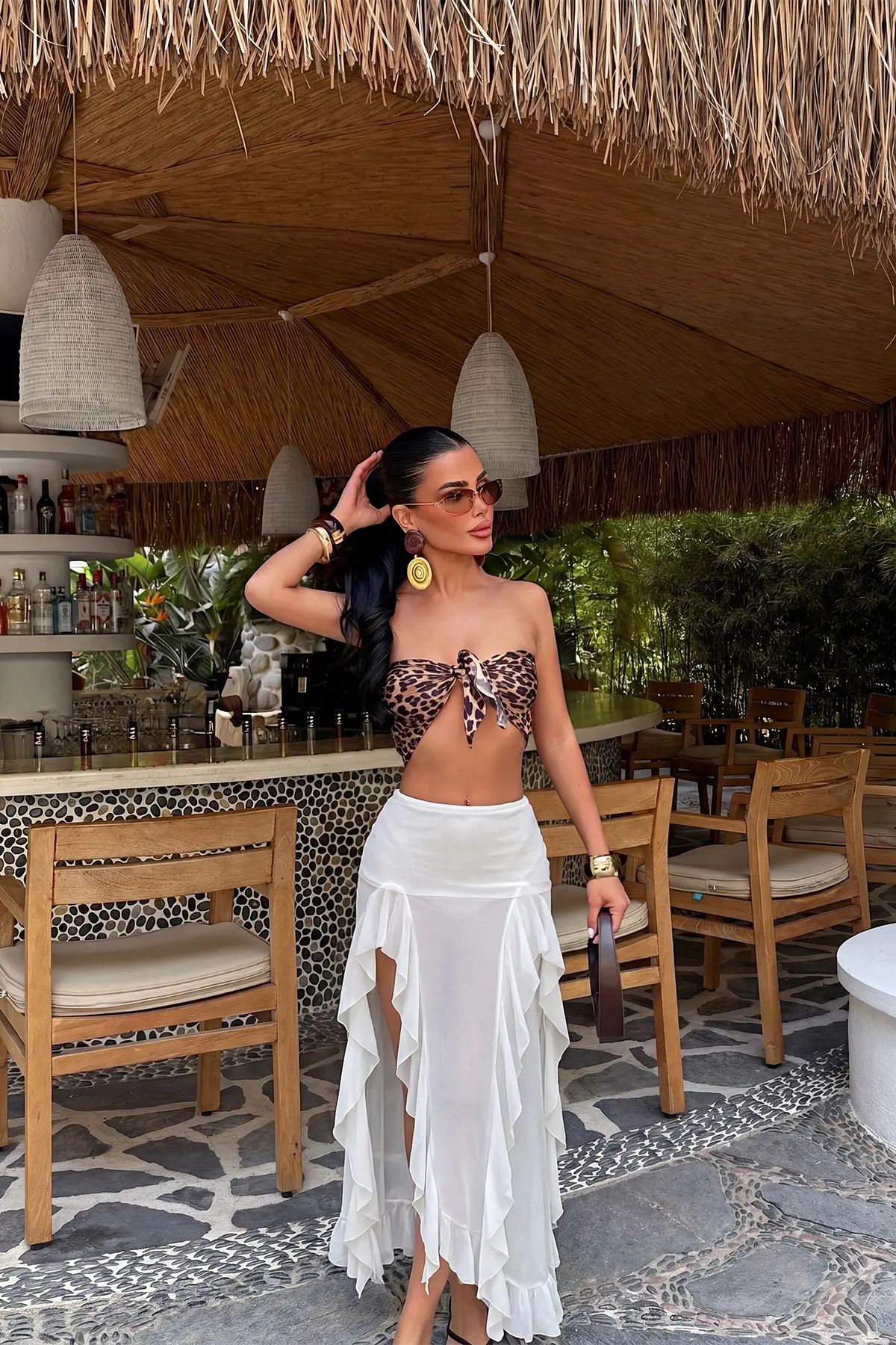 Beyaz Seksi Gündelik Boho Zarif Maksi Yırtmaçlı Etek Orta Bel