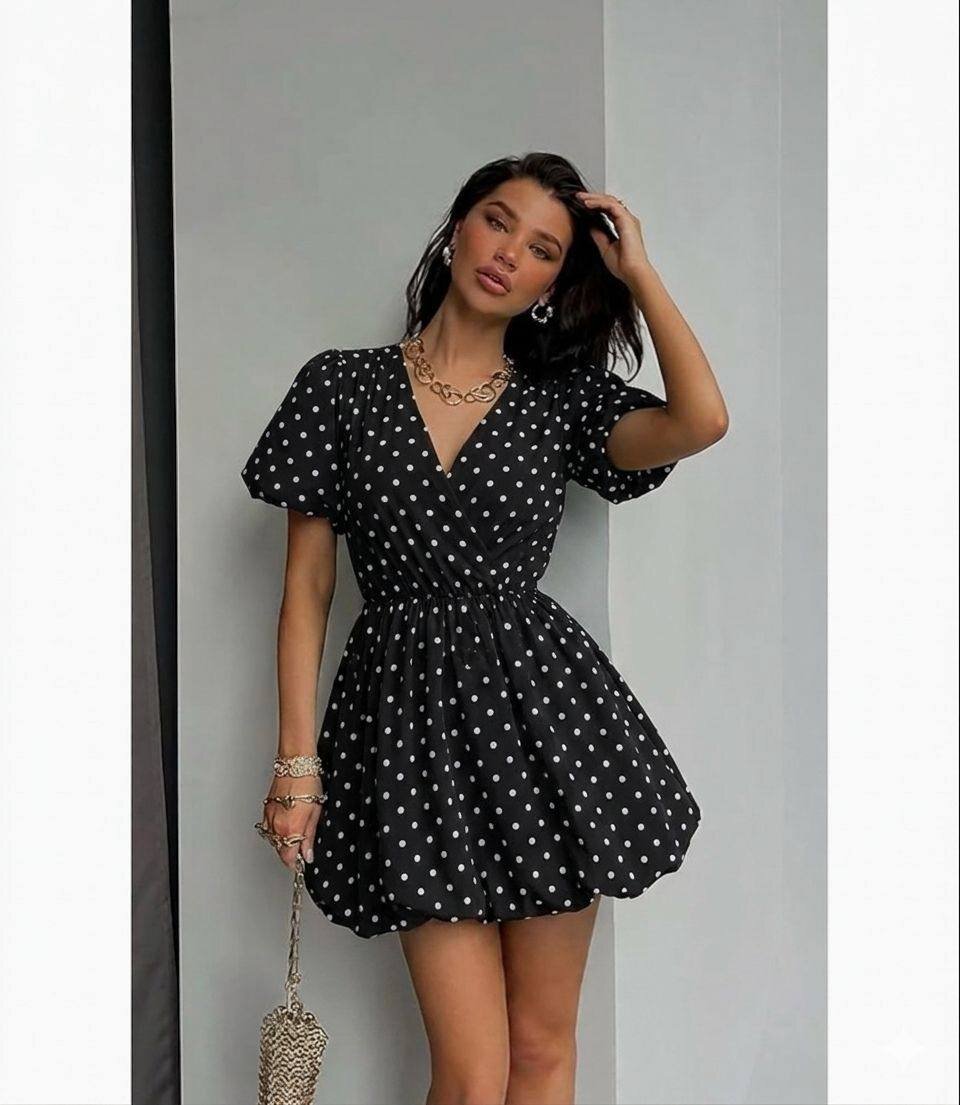 Siyah Puantiye Babydoll Elbise