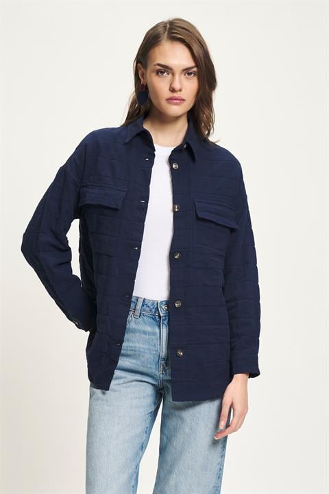 Lacivert Casual Polo Yakalı Düğmeli Gömlek