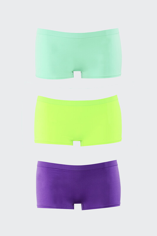 Neon Mor Yeşil Turkuaz Dikişsiz 3'lü Ağlı Şort Külot
