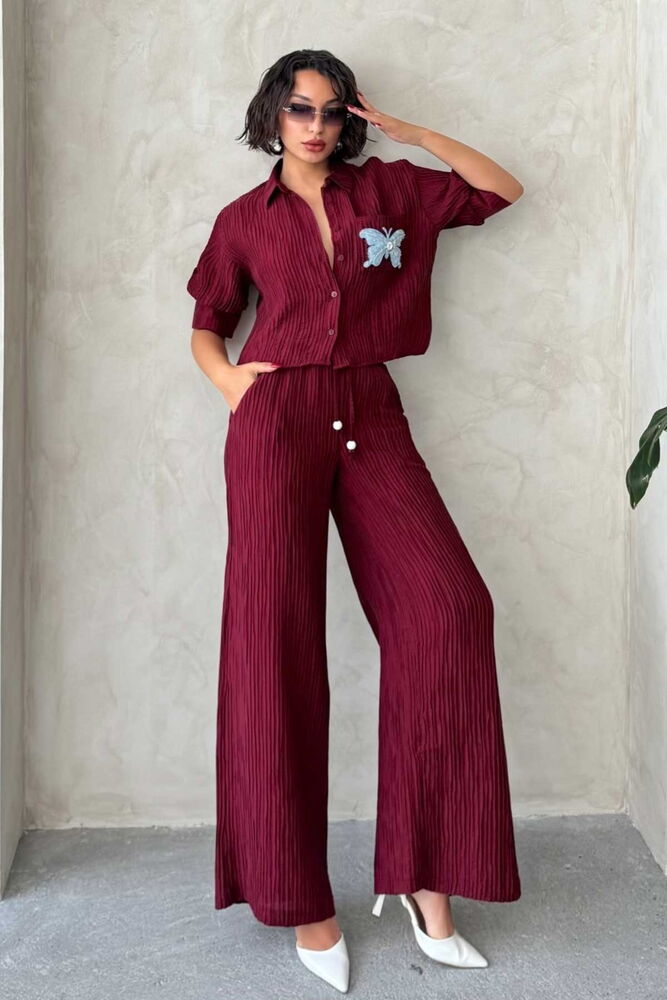 Pilise Toptan Pantolon - Bordo |