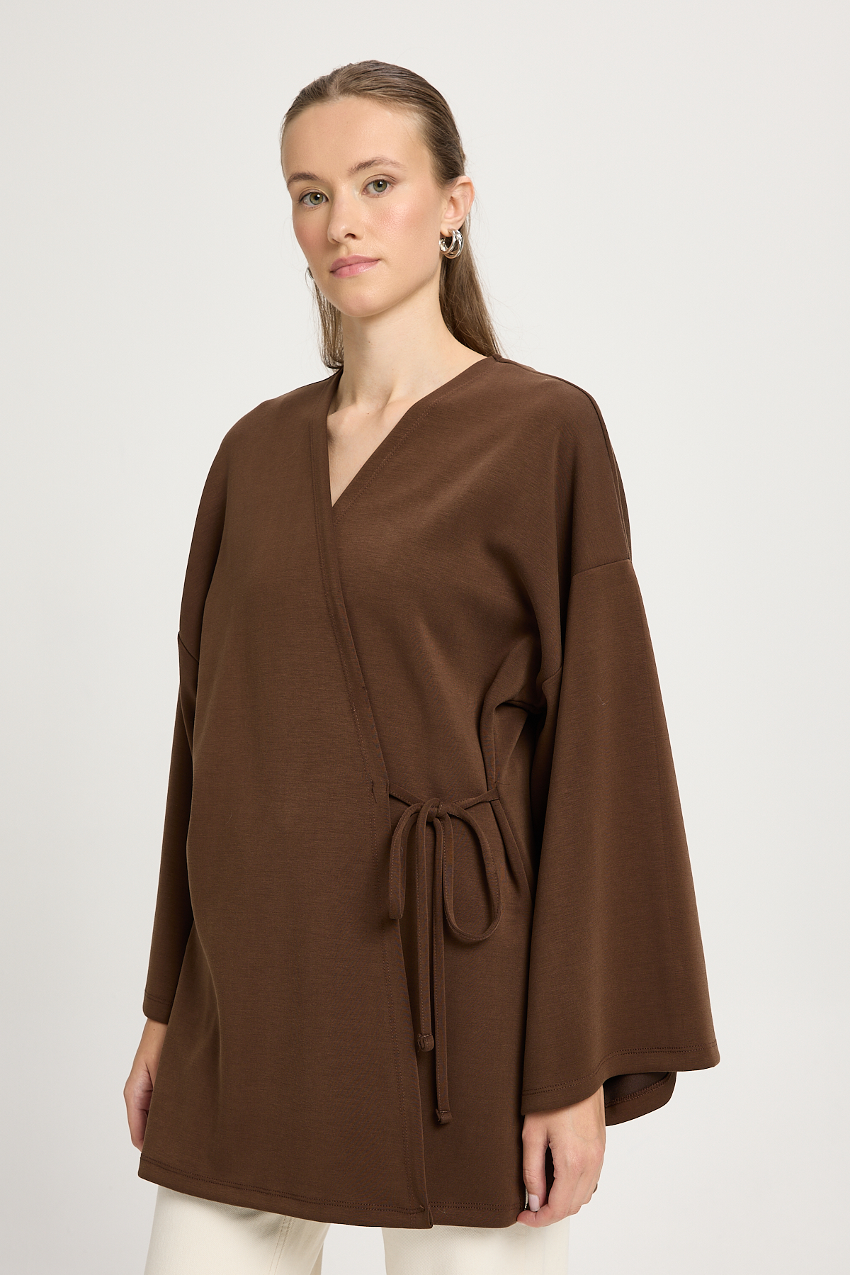 Kahverengi Etnik Tesettür Zarif Kimono