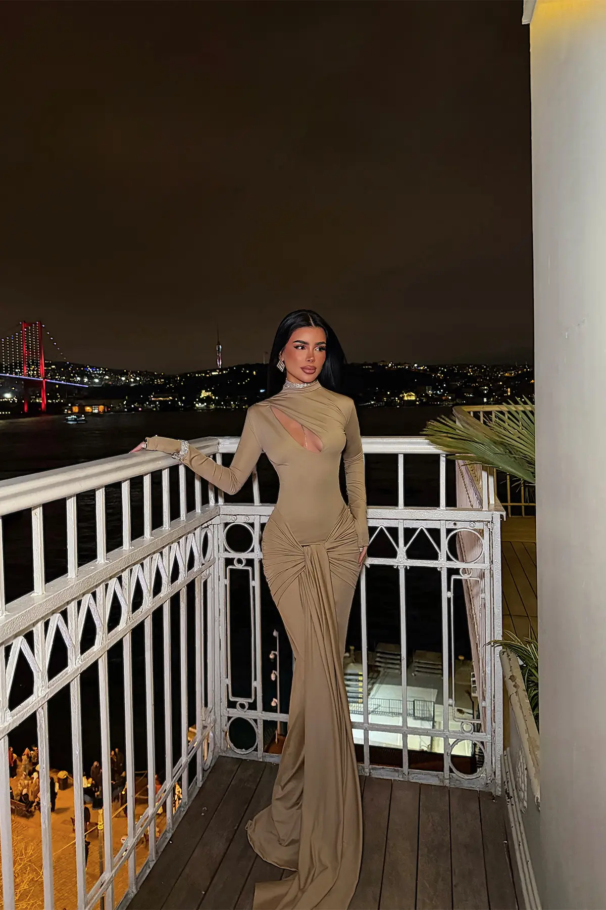 Haki Seksi Zarif Resmi Işıltılı Bodycon Elbise