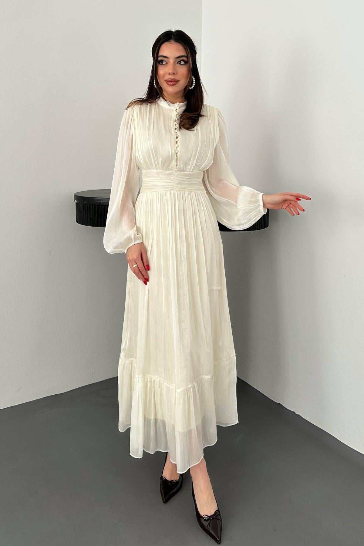 Zarif Beyaz Fit & Flare Elbise