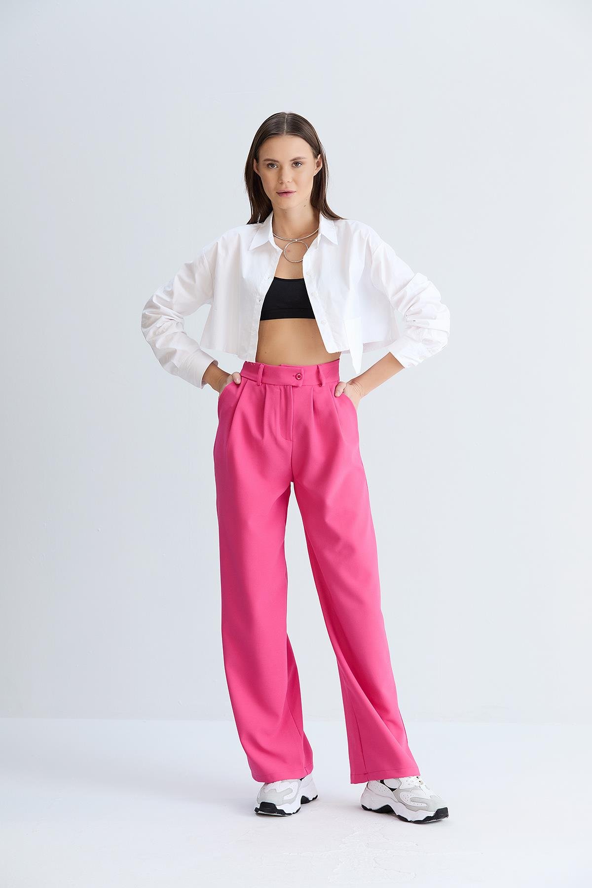 Rahat Kesim Klasik Model Kumaş Pantolon Fuşya