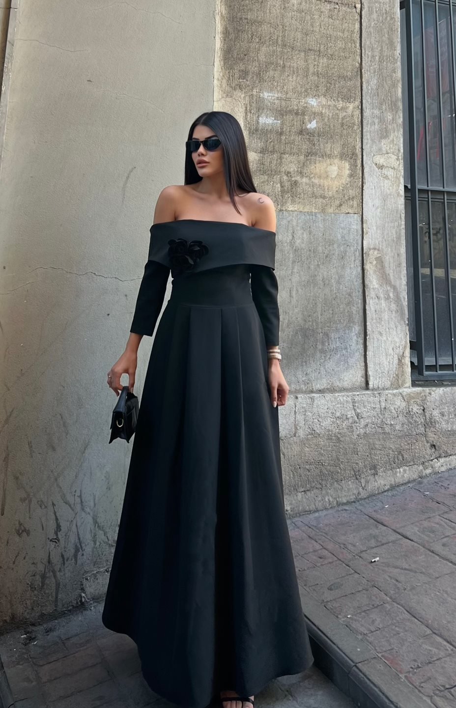 Siyah Zarif Işıltılı Fit & Flare Elbise