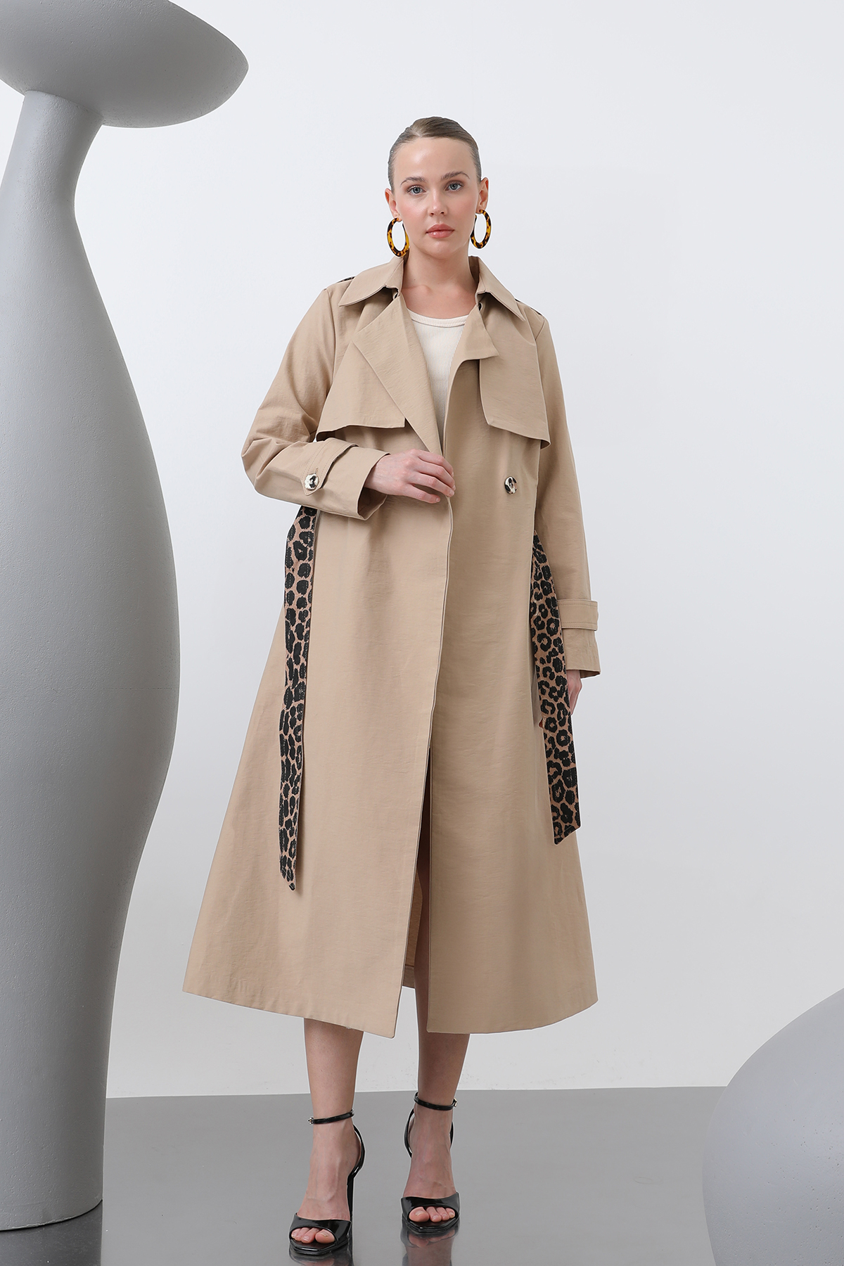 Kadın Leopar Garnili Trench