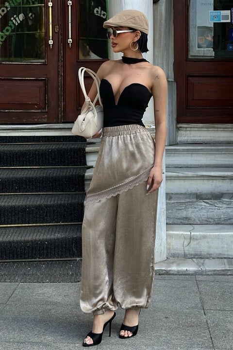 Bej Paraşüt Pantolon Balon Kesim