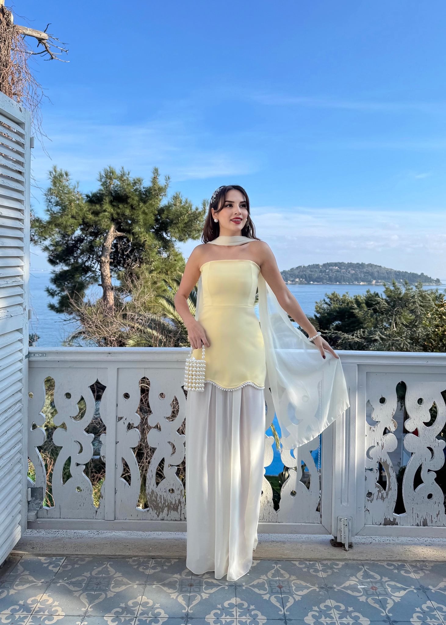 Sarı Fit & Düz Elbise Straplez Maksi Kolsuz