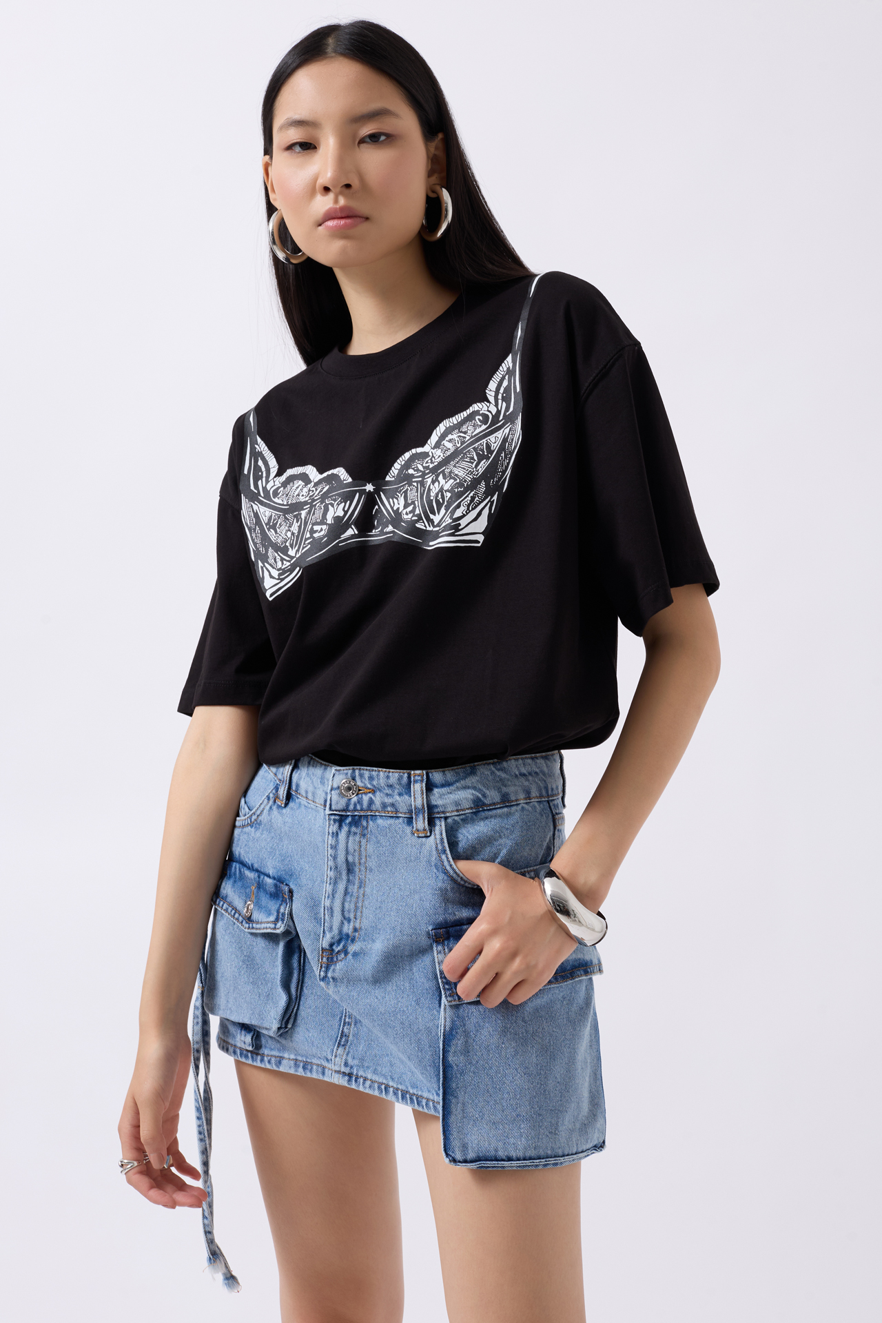 Kargo Cep Mini Denim Etek - Mavi