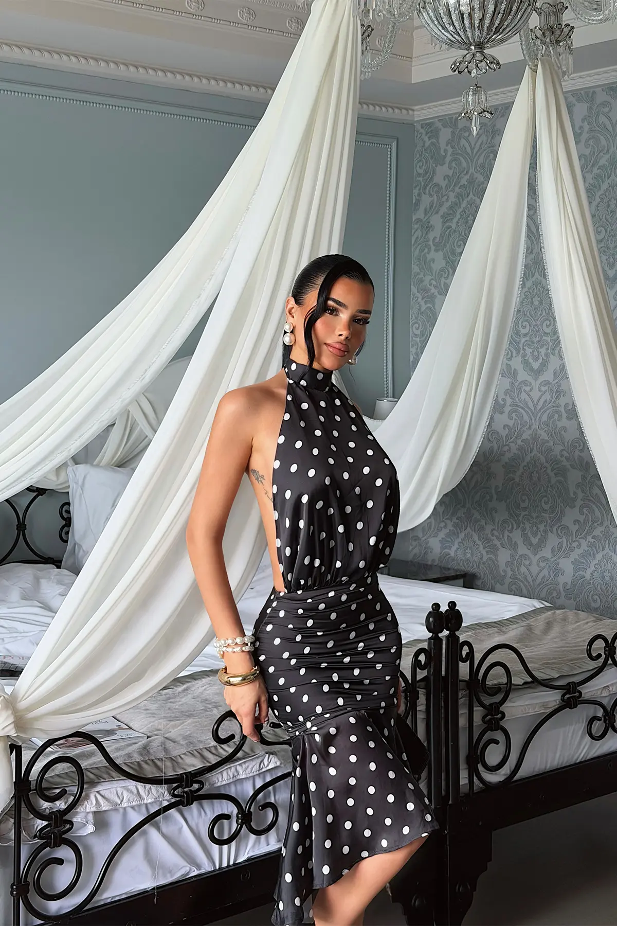 Siyah Fit And Flare Puantiye Elbise
