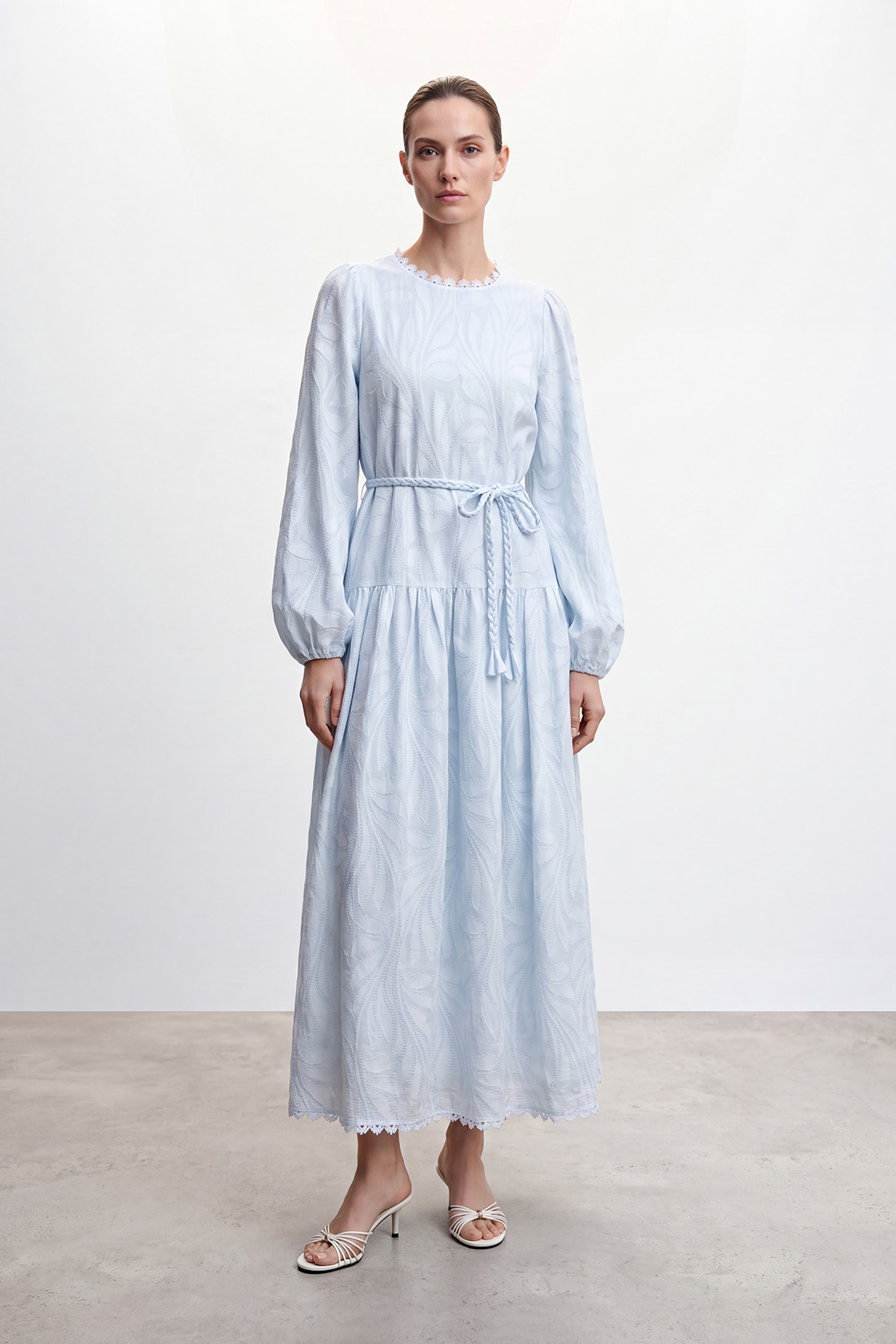 Mavi Fit And Flare Çiçekli Elbise