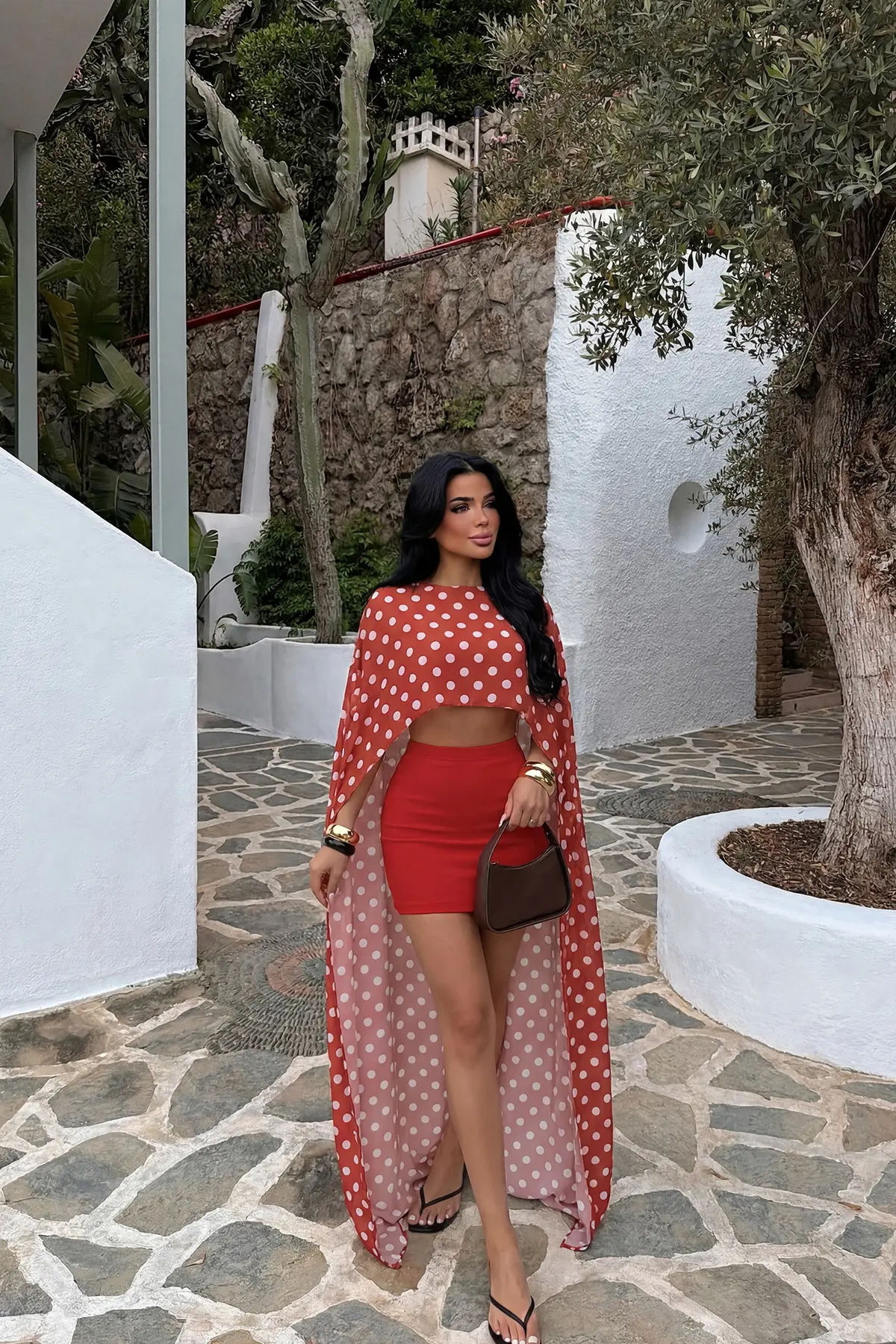 Kırmızı Yüksek Bel Bodycon Mini Etek