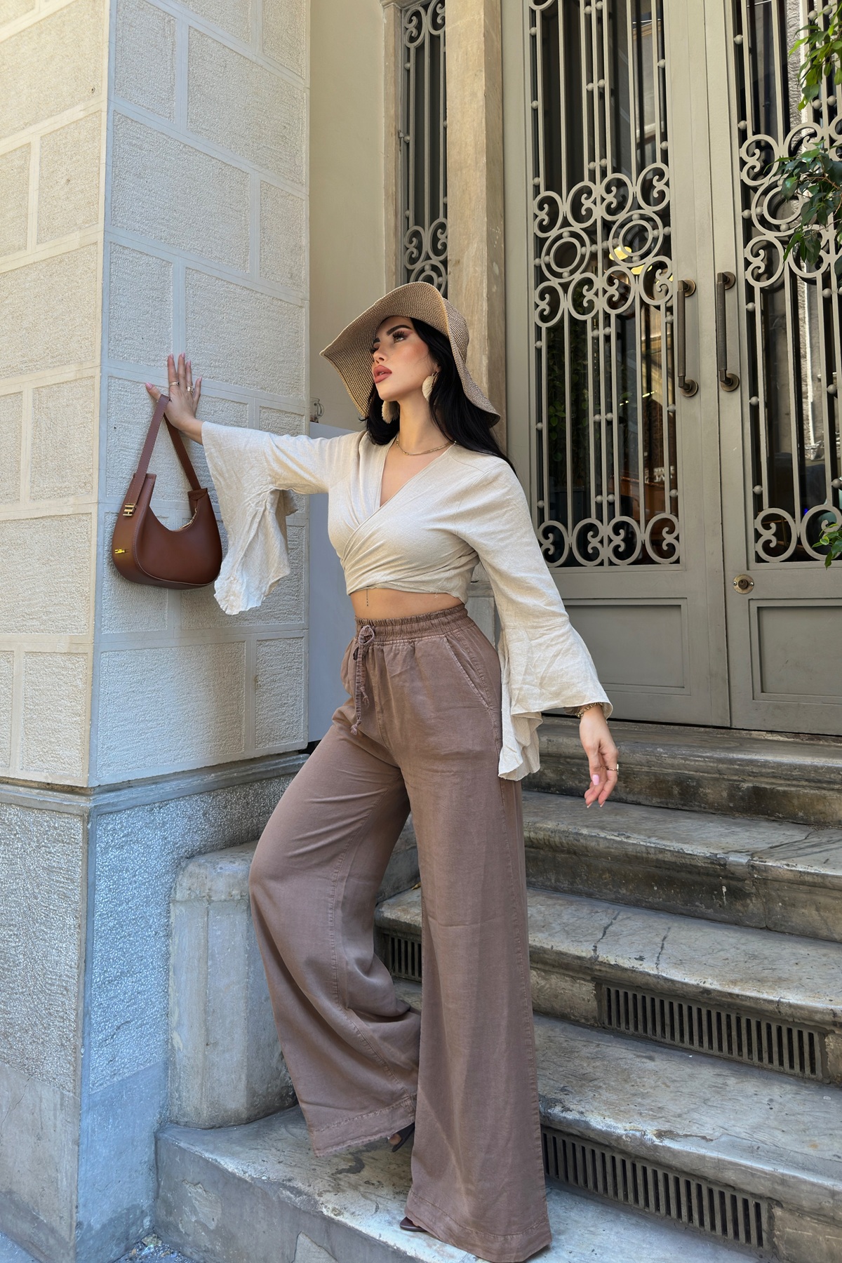 Kahverengi Boho Palazzo Pantolon