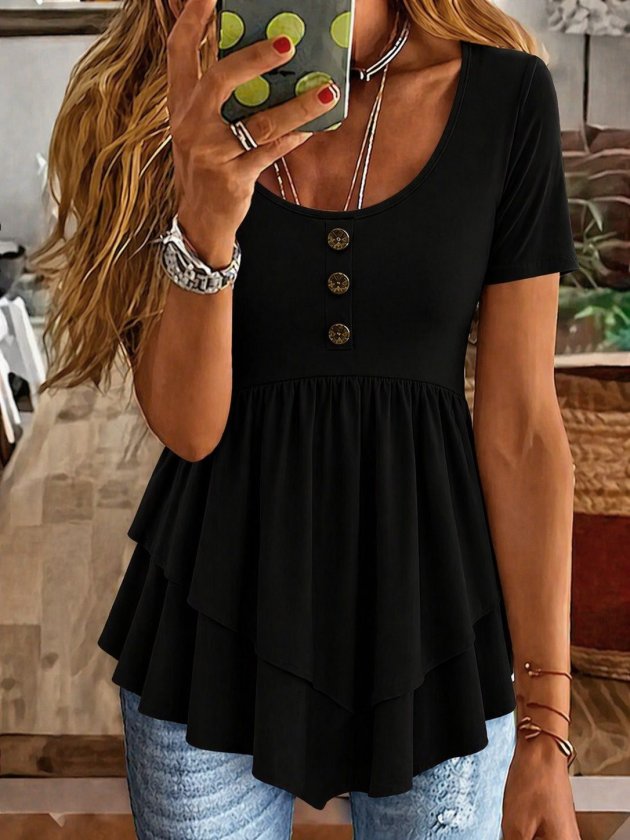 Siyah Gündelik Sevimli Boho Bluz