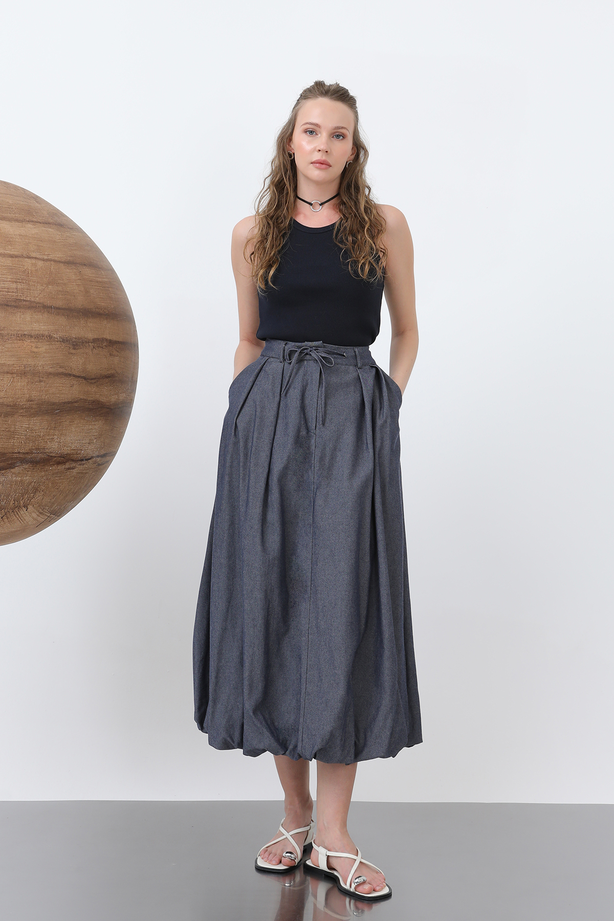 Denim Balon Etek - Koyu Lacivert