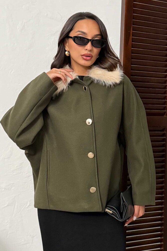 Yeşil Tek Düğmeli Oversize Kaban Klasik Yakalı