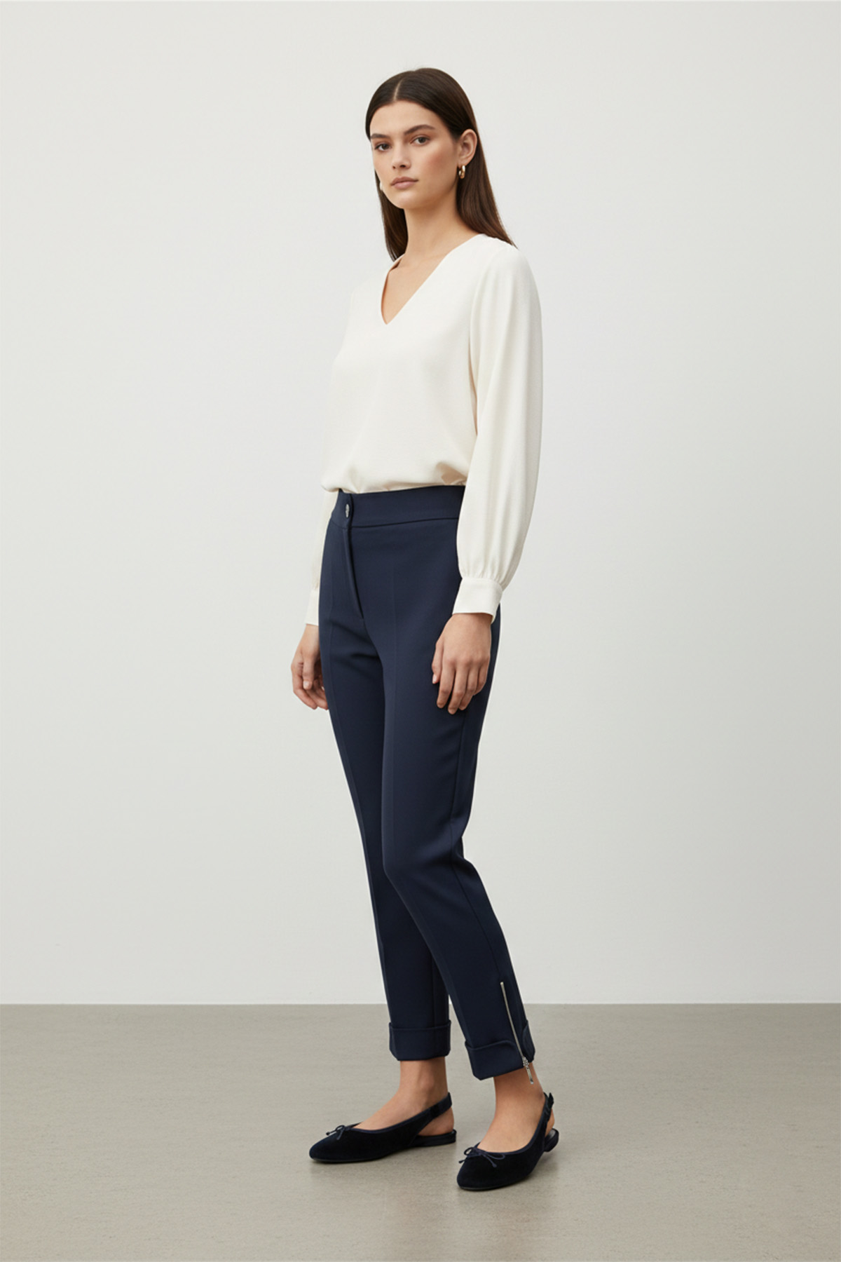 Pantolon Lacivert Havuç Crop Düz Paça