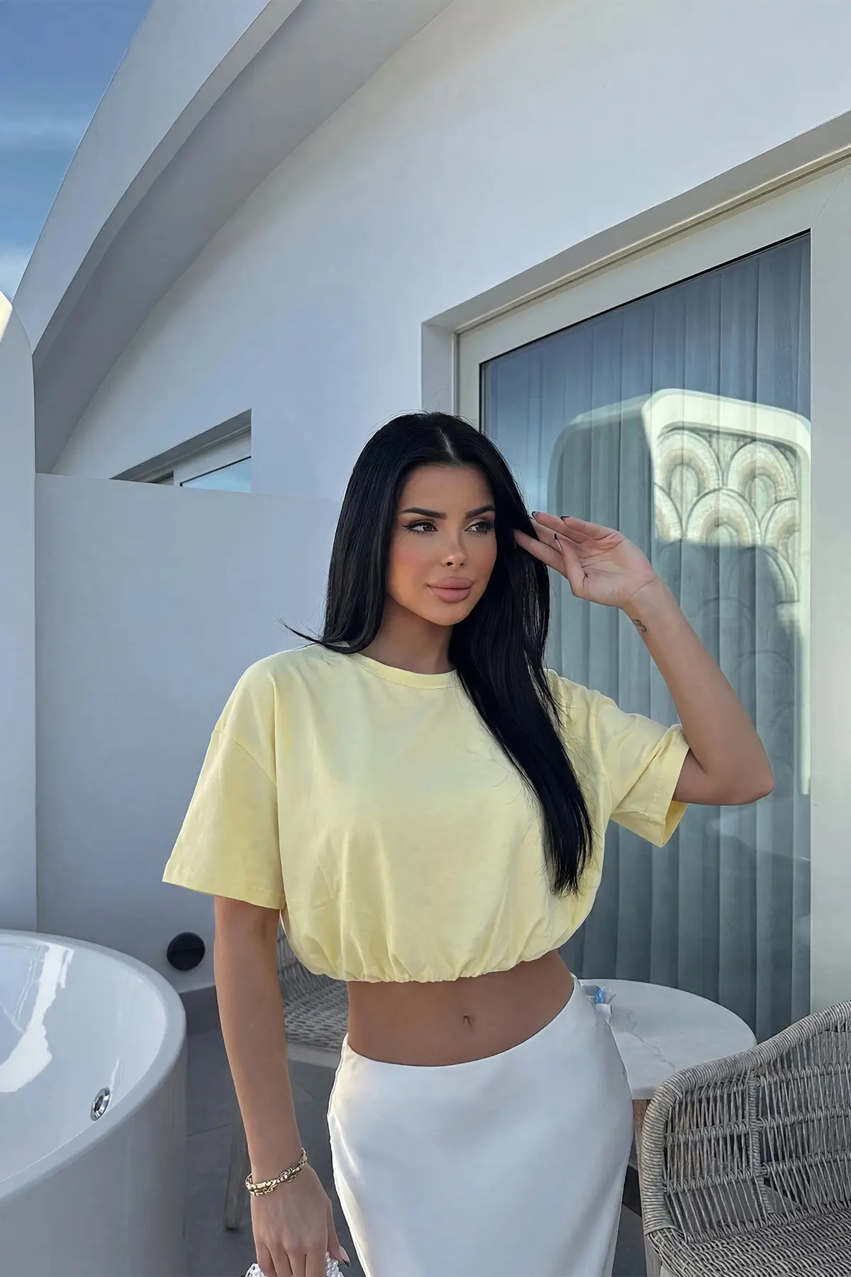 Crop Top Sarı Gündelik Seksi Sokak Tarzı