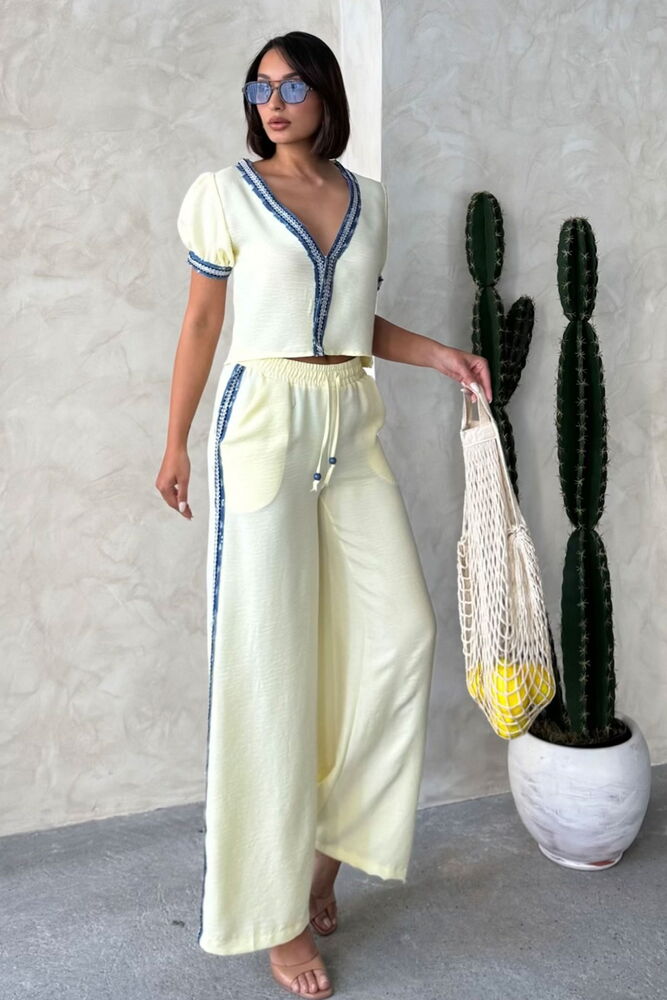 Kot Şeritli Pantolon - Sarı