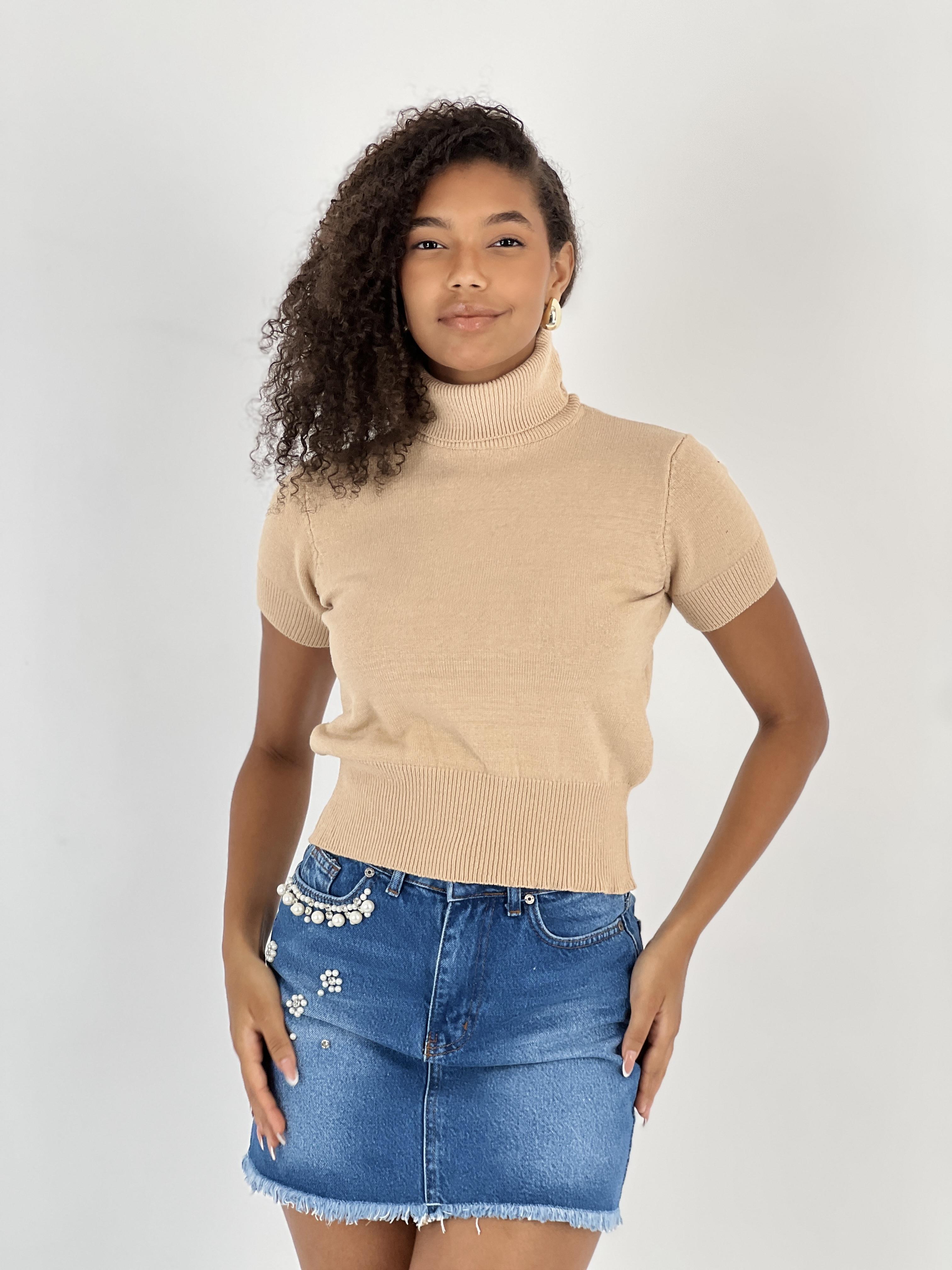 Bej Crop Top Gündelik Zarif