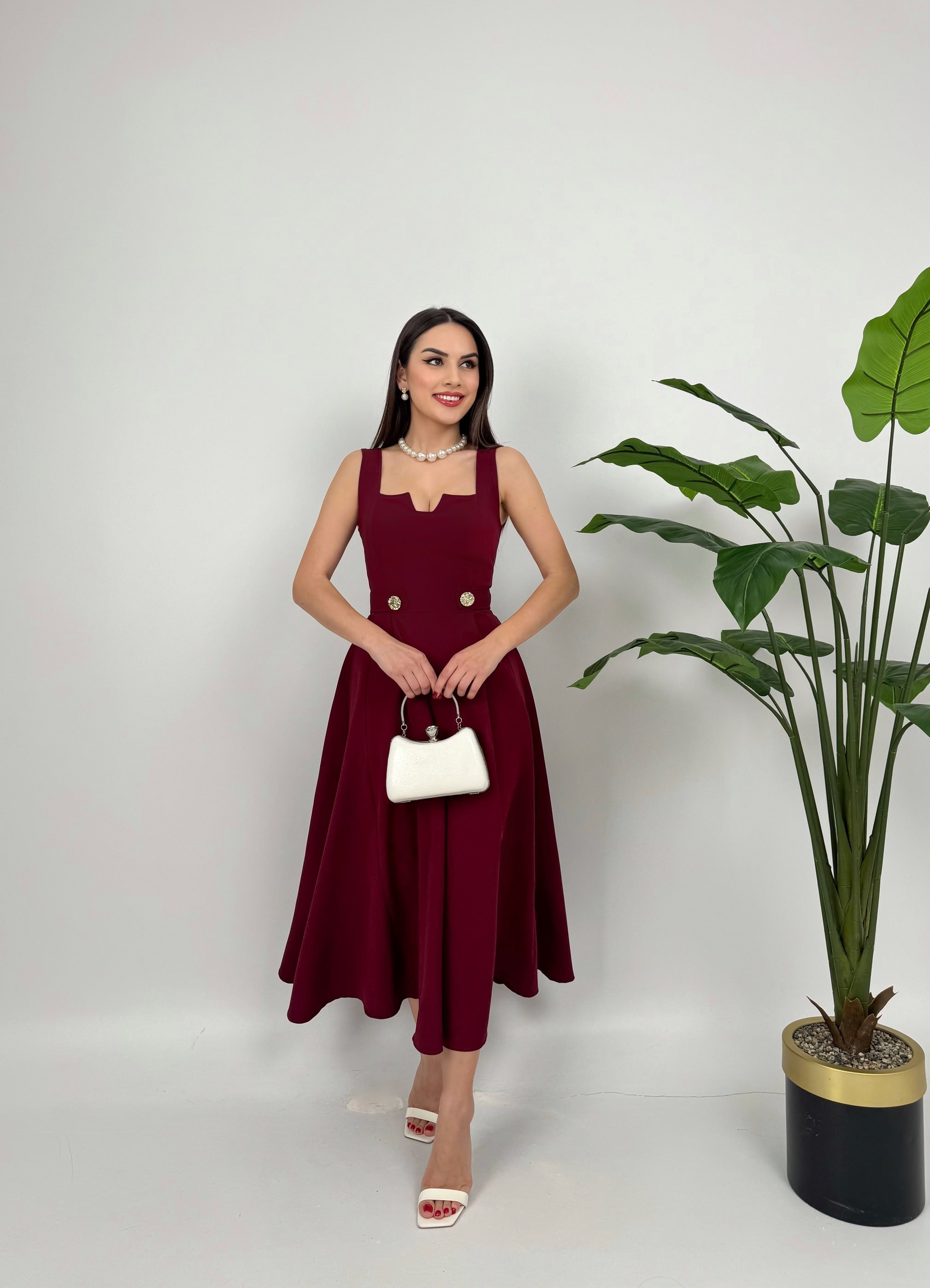 Bordo Zarif Fit & Flare Elbise
