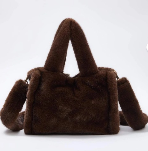 Peluş  El Ve Omuz Çantası 28x23x11 Cm - Kahverengi