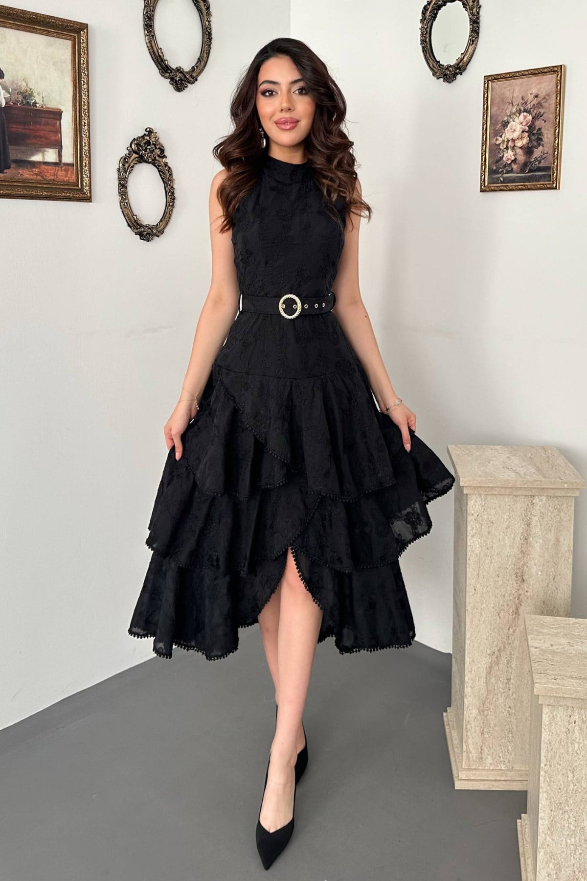 Siyah Zarif Fit & Flare Elbise