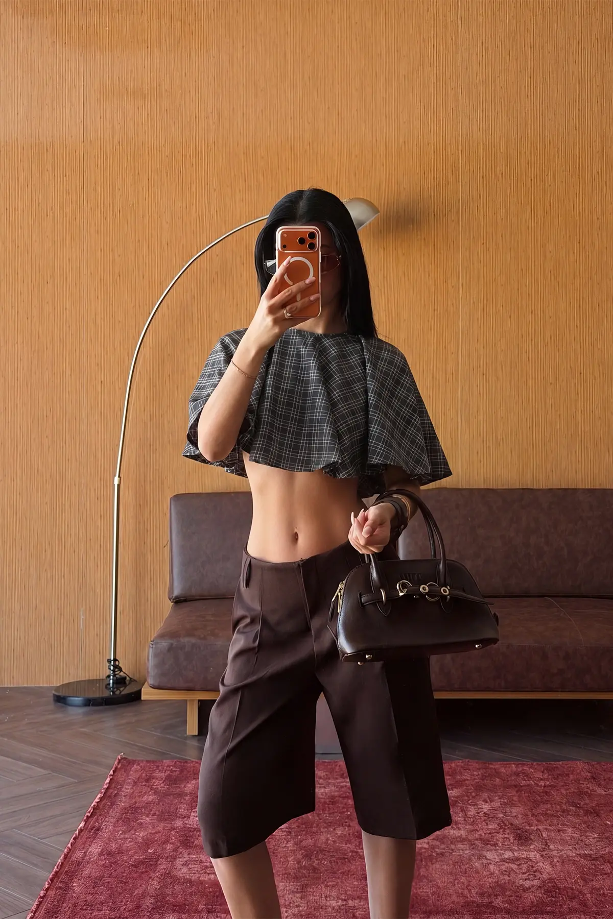 Siyah Damalı Crop Top
