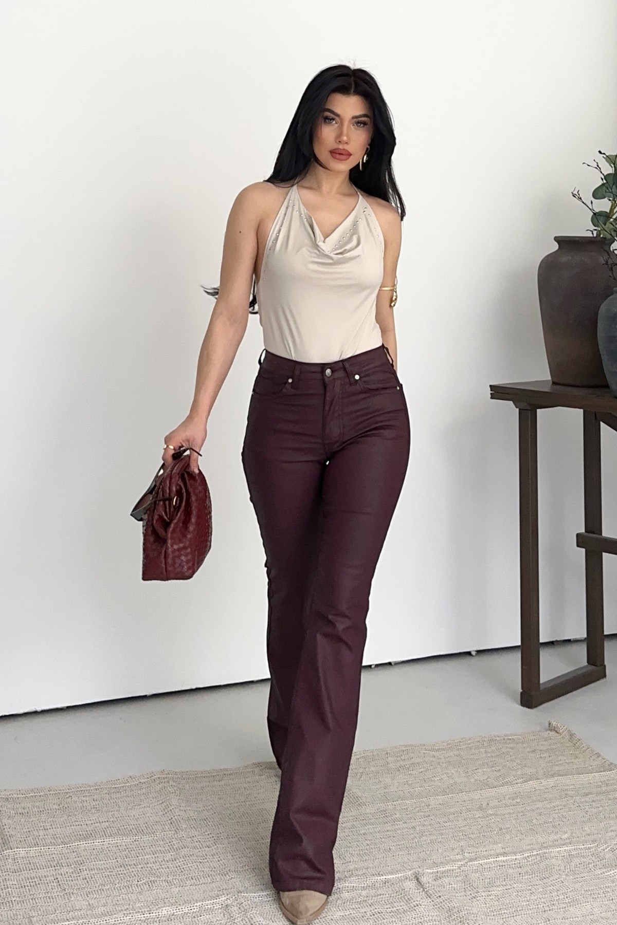 Bordo Zarif Bootcut Pantolon