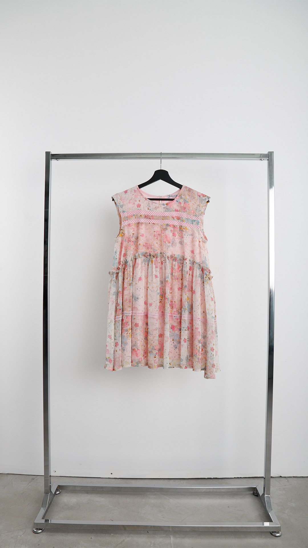 Pembe Çiçekli Babydoll Elbise - Sevimli Mini Japone Kol
