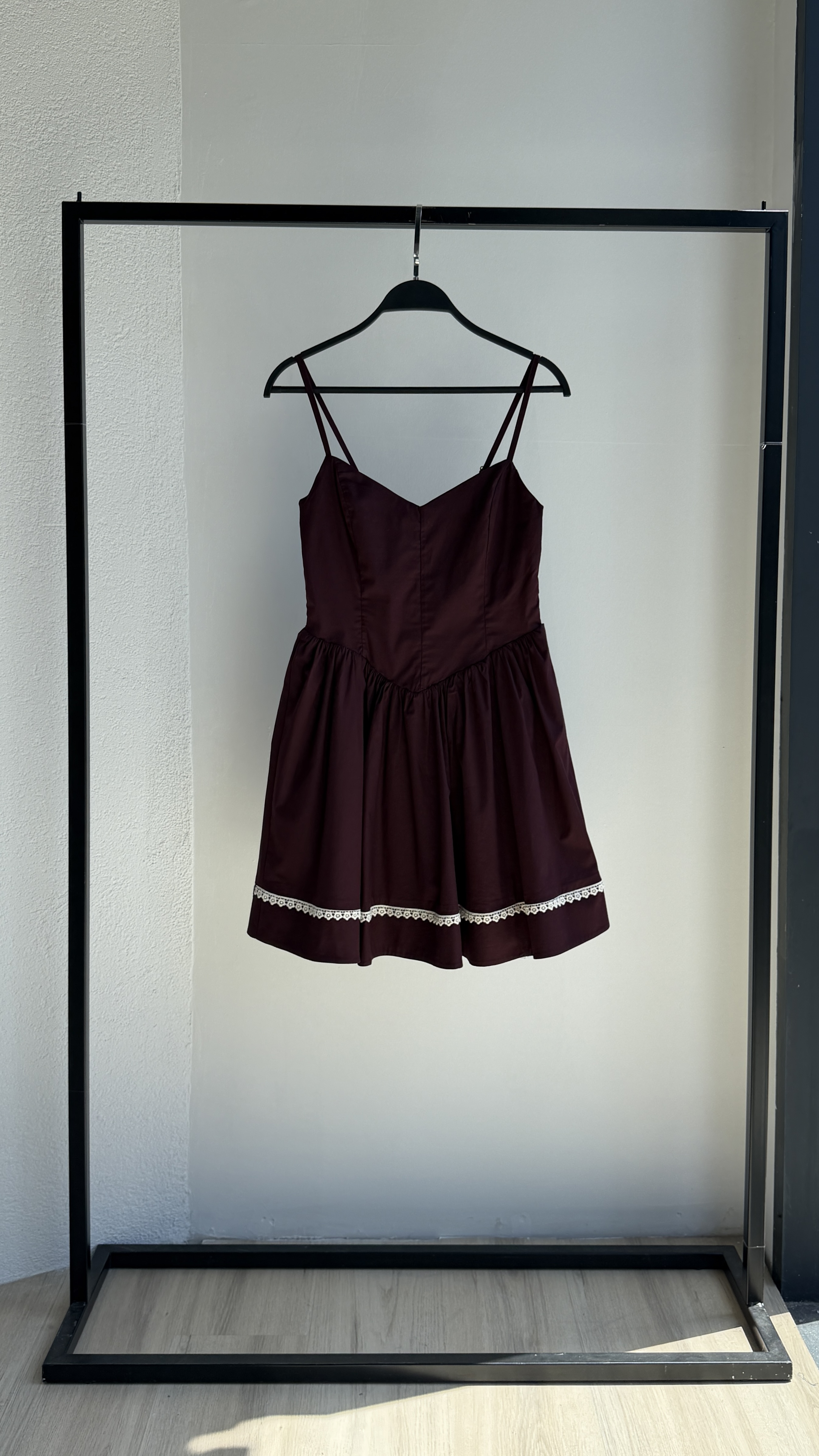 Bordo Seksi Kolsuz Mini Slip Elbise