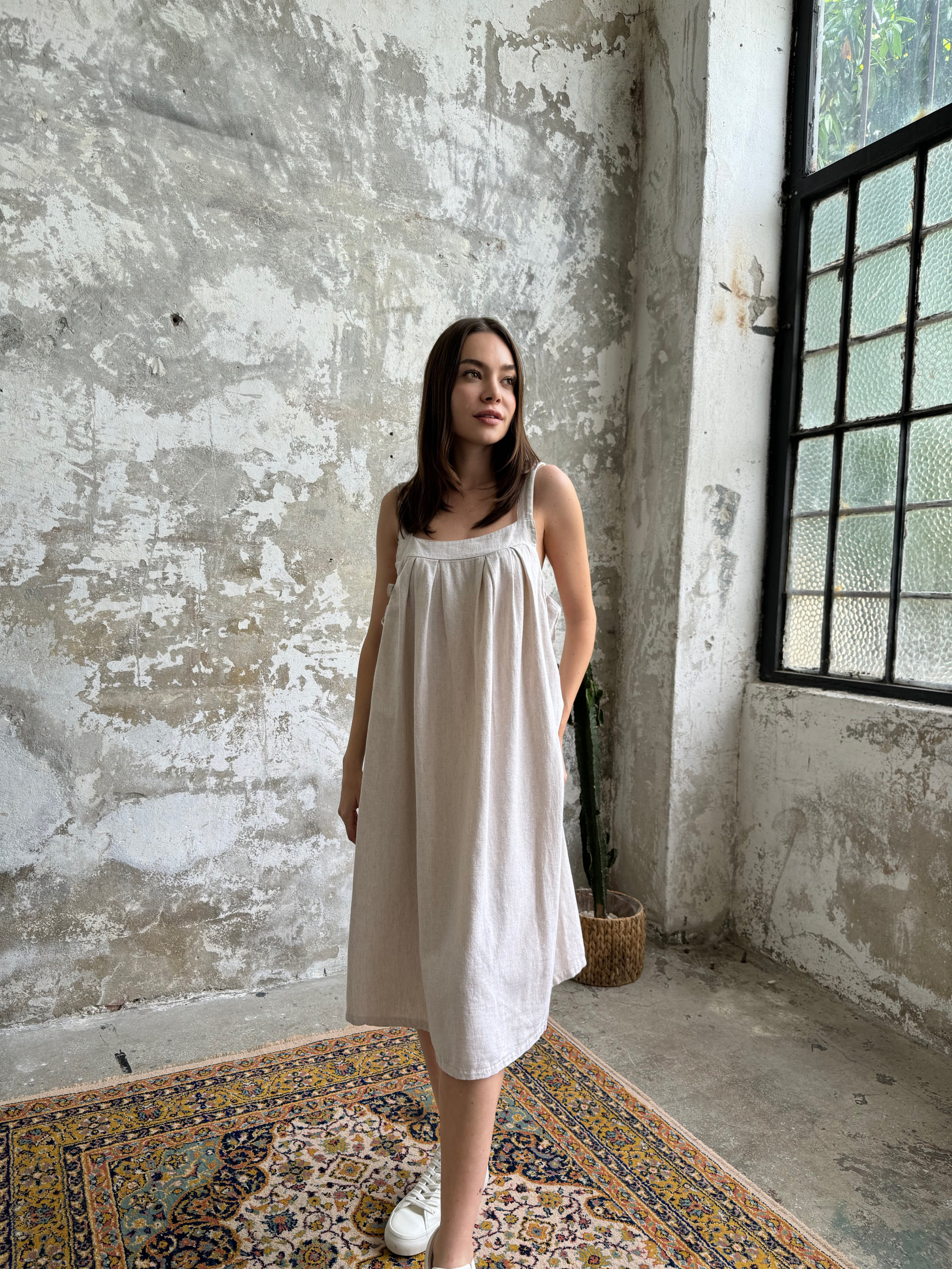Salopet Model Elbise Keten - Natur