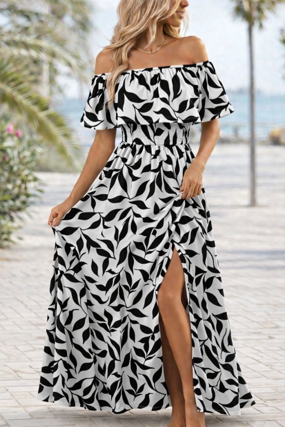 Siyah Fit & Flare Maksi Elbise Fırfırlı Kollarla