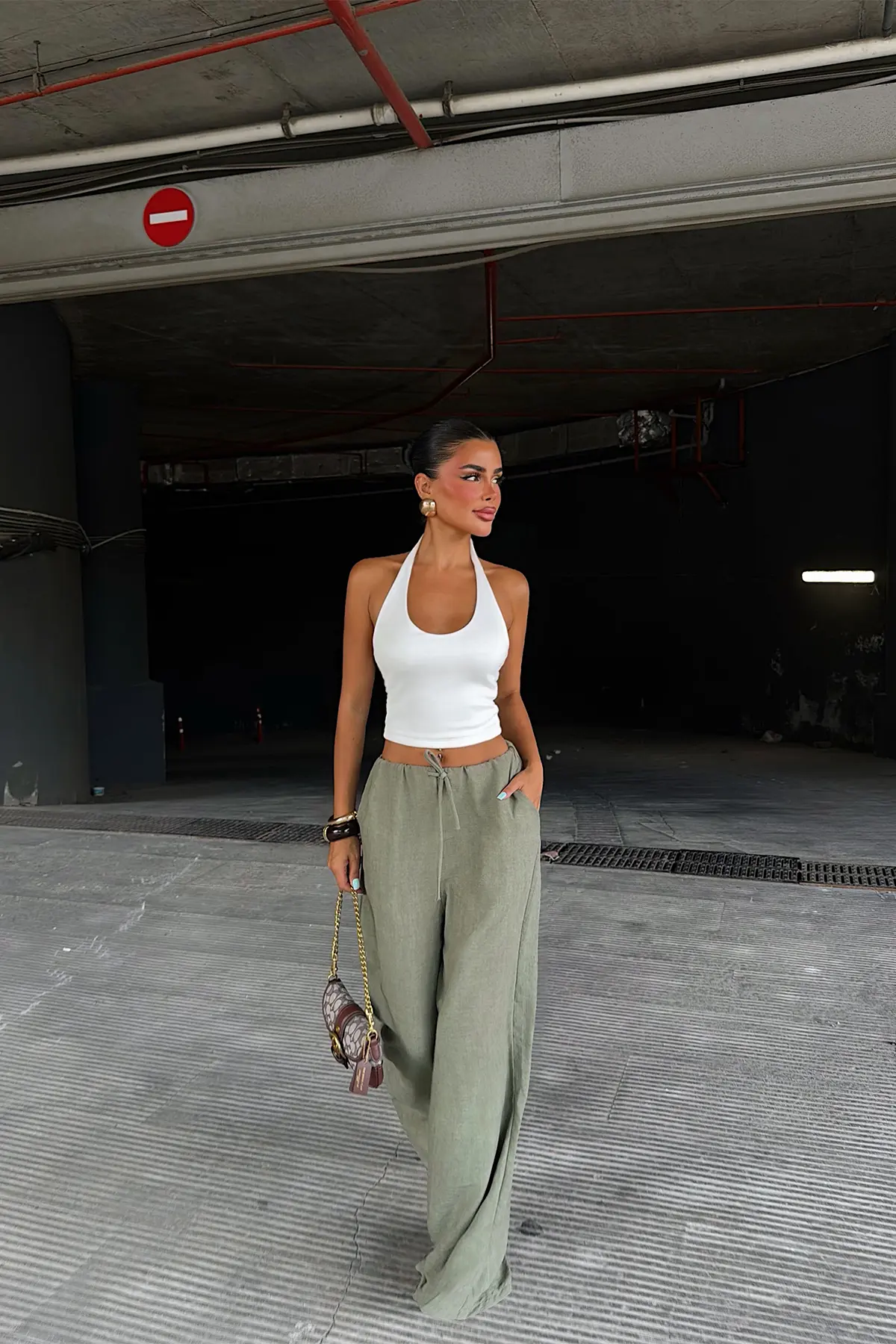 Yeşil Gündelik Boho Sokak Tarzı Palazzo Pantolon