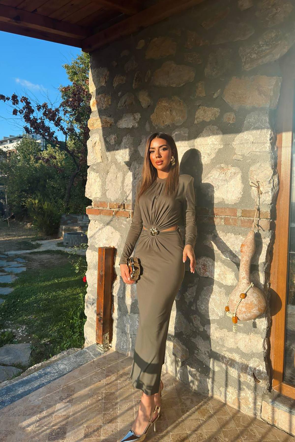 Yeşil Seksi Zarif Resmi Fit & Düz Elbise