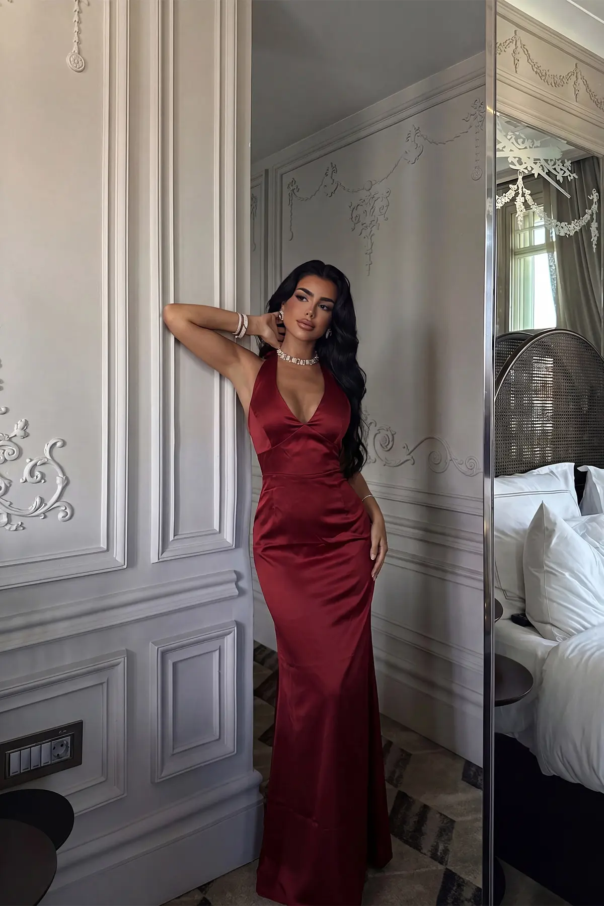 Zarif Bordo Bodycon Elbise