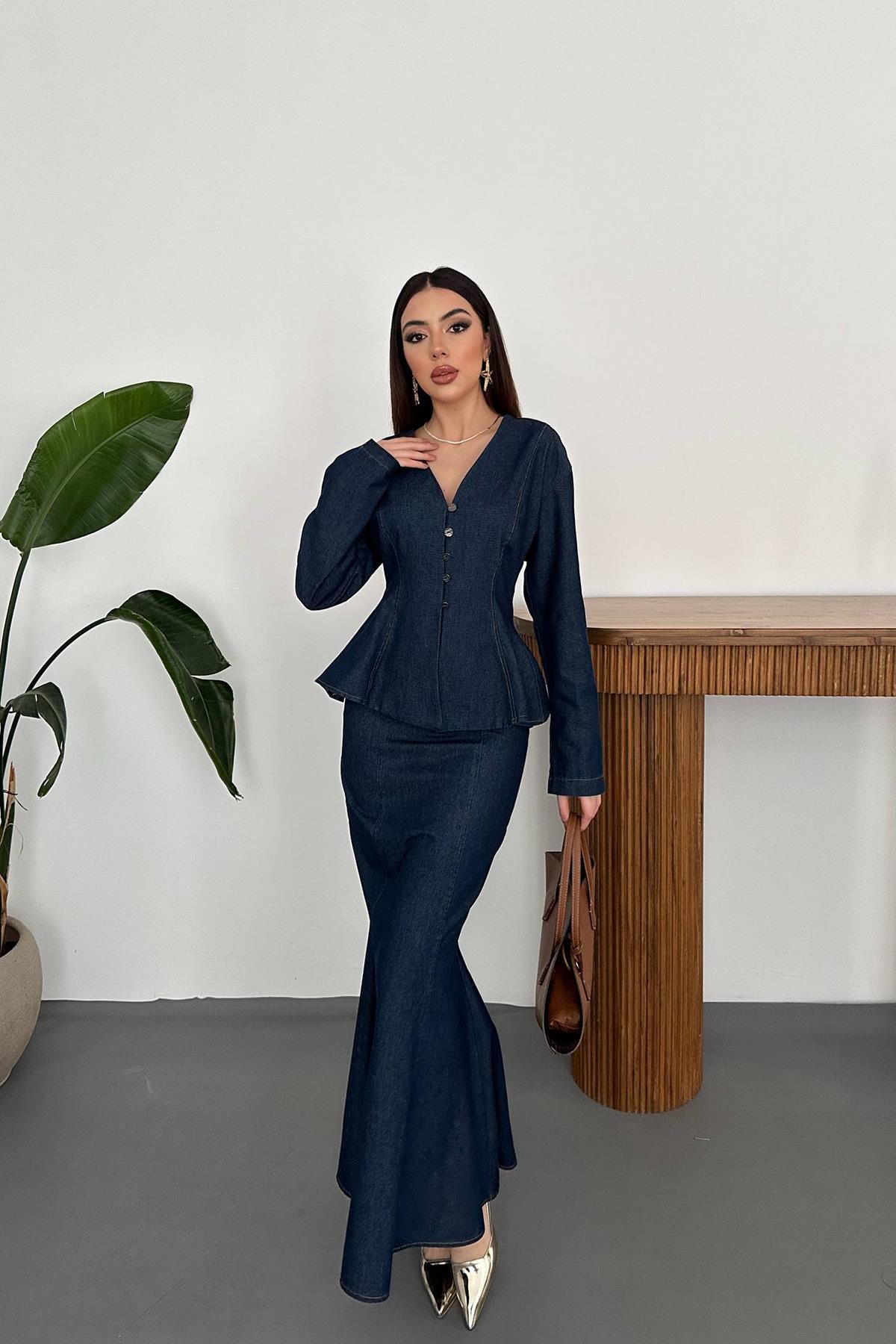 Lacivert Resmi Fit & Flare Elbise