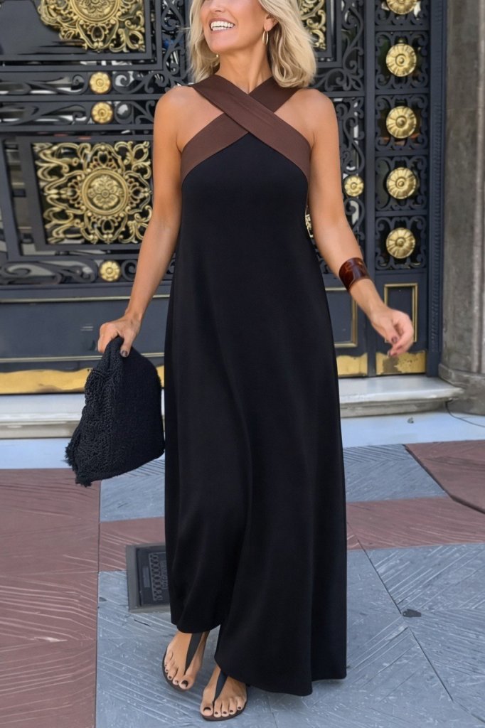 Siyah Kolsuz Halter Yaka Sheath Elbise