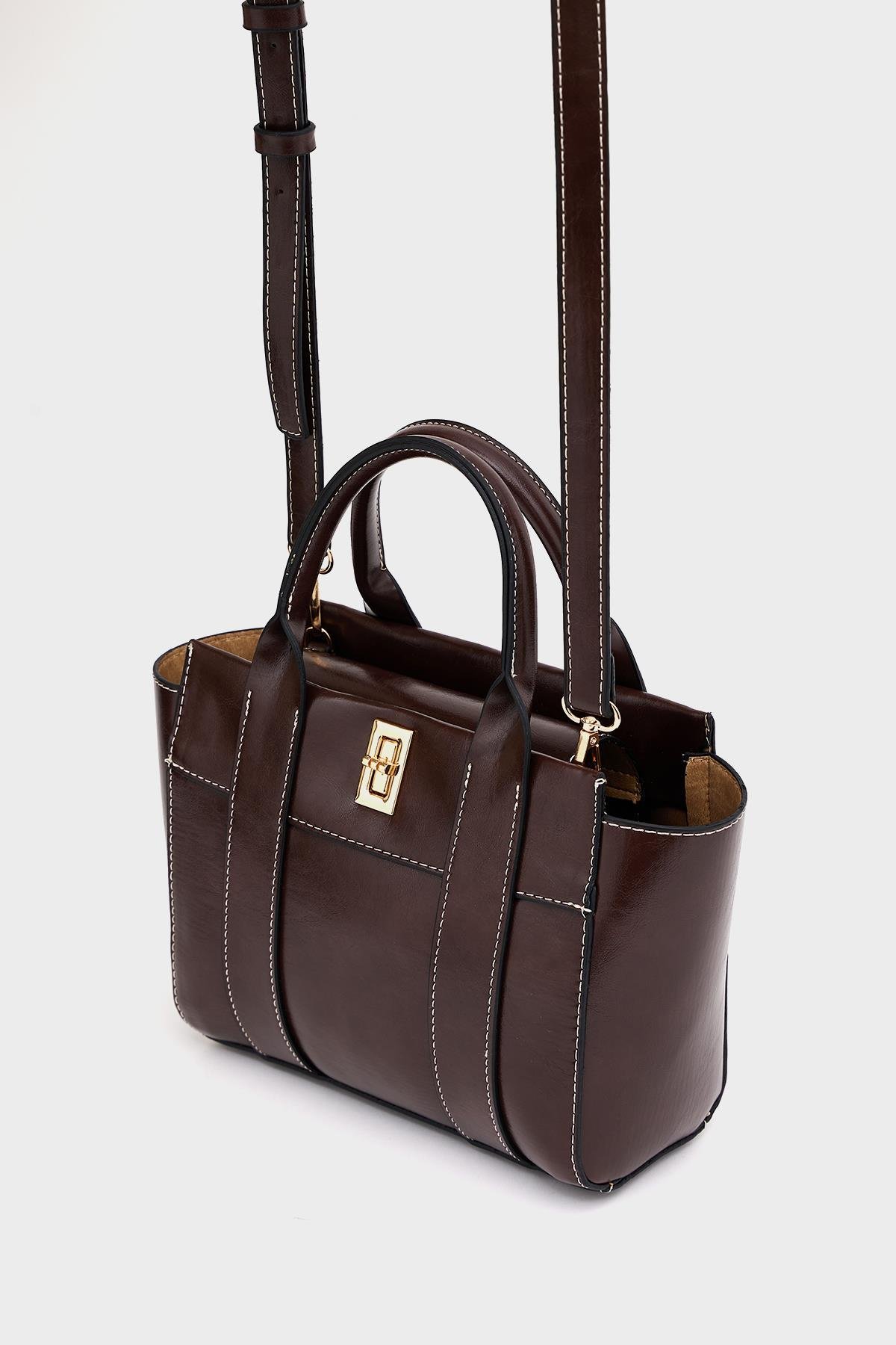 Mini Tote El ve Omuz Çantası Kahverengi
